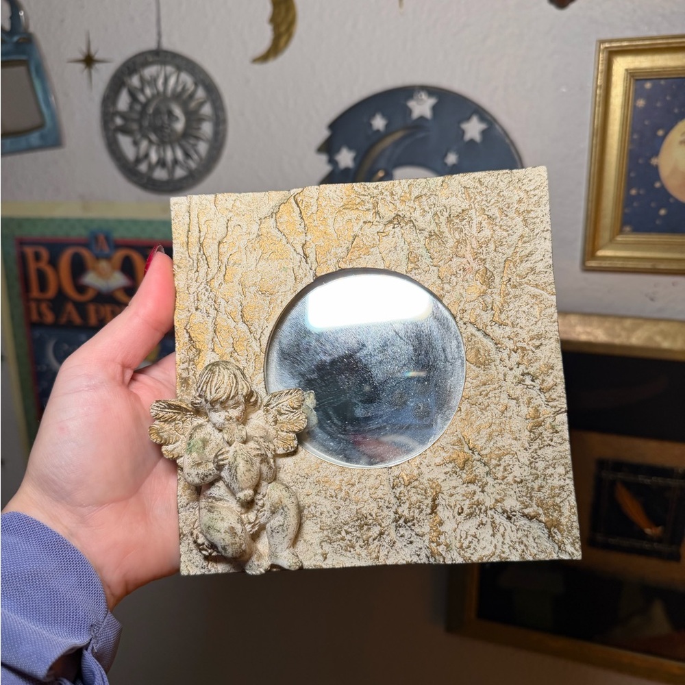 Cherub Angel Decorated Stone Mirror - Picture 2 of 4